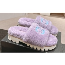 Chanel Resin CC Logo Shearling Platform Mules Purple 2024