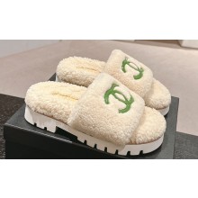 Chanel Resin CC Logo Shearling Platform Mules Beige 2024