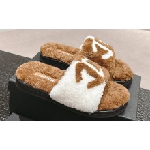 Chanel CC Logo Shearling Fur Mules Brown/White 2024