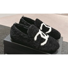 Chanel CC Logo Shearling Fur Moccasins Black 2024