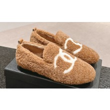 Chanel CC Logo Shearling Fur Moccasins Brown 2024