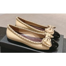 Chanel Chain Around and Bow Ballet Flats Leather/Patent Beige 2024