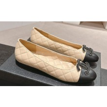 Chanel CC Logo Quilting Leather Ballet Flats Beige 2024