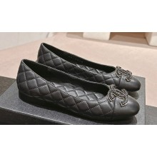 Chanel CC Logo Quilting Leather Ballet Flats Black 2024
