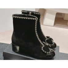 Chanel Chain Around and Bow Ankle Boots Suede Leather/Patent Black 2024