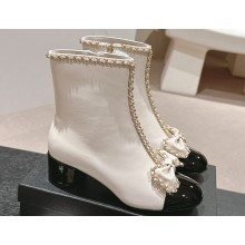 Chanel Chain Around and Bow Ankle Boots Leather/Patent White 2024
