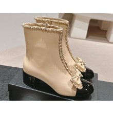 Chanel Chain Around and Bow Ankle Boots Leather/Patent Beige 2024