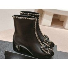 Chanel Chain Around and Bow Ankle Boots Leather/Patent Black 2024