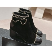 Chanel Chain Around and Bow Ankle Boots Suede Leather Black 2024