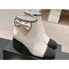 Chanel Chain Around and Bow Ankle Boots Leather/Grosgrain White 2024