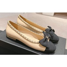 Chanel Chain Around and Bow Ballet Flats Leather/Grosgrain Beige 2024