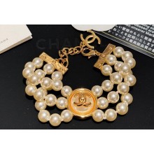 Chanel Metal, Glass Pearls & Resin Bracelet ABD703 Gold & Pearly White 2024