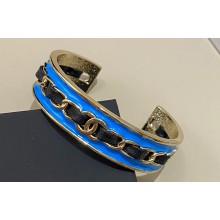 Chanel Metal, Calfskin & Resin Cuff Bracelet ABE039 Gold, Black & Blue 2024