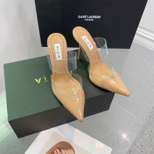 Alaia Heart Heel Mules 10.5cm in PVC and Patent Calfskin nude pink 2023