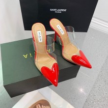 Alaia Heart Heel Mules 10.5cm in PVC and Patent Calfskin red 2023