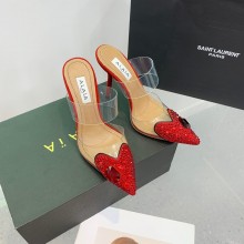 Alaia Heart Heel Mules 10.5cm in PVC and Patent Calfskin with Crystals Red 2023