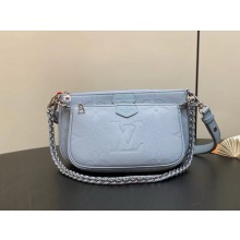 Louis Vuitton Multi Pochette Accessoires in Grained Monogram Leather M47173 Blue Washed 2024 