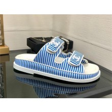 CHANEL Stripes Casual Style Party Style Footbed Sandals blue 2024
