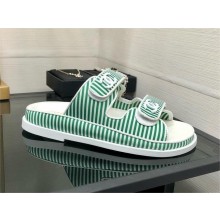 CHANEL Stripes Casual Style Party Style Footbed Sandals green 2024