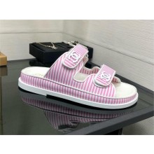 CHANEL Stripes Casual Style Party Style Footbed Sandals pink 2024