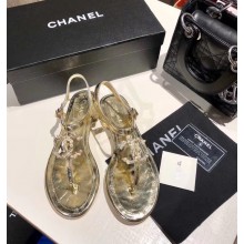 Chanel pearl CC Logo Thong Sandals G35692 GOLD 2020