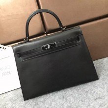 hermes so black kelly 28/32 bag in box leather