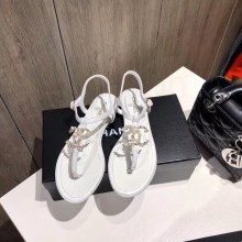 Chanel pearl CC Logo Thong Sandals G35692 WHITE 2020