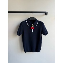 VALENTINO Cherryfic cotton polo sweater navy 2025
