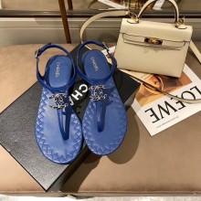 Chanel Chain CC Logo Thong Sandals denim blue 2020