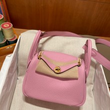 Hermes Mini Lindy 19cm Bag in original  taurillon clemence leather mauve(handmade)