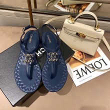 Chanel Chain CC Logo Thong Sandals royal blue 2020