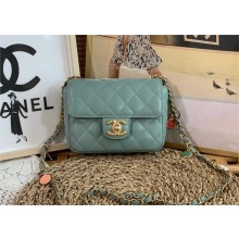 CHANEL Lambskin, Enamel & Gold-Tone Metal MINI FLAP BAG AS3738 blue 2022