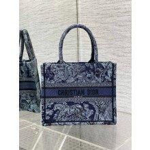 Dior small Book Tote Bag in Denim Blue Toile de Jouy Embroidery 2023