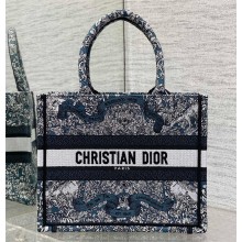 Dior SMALL Book Tote bag in Blue Embroidery with White Dior Around the World Motif 2025