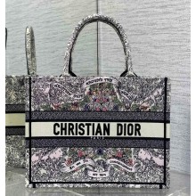 Dior Medium Book Tote bag in Latte Embroidery with Multicolor Dior Around the World Motif 2025