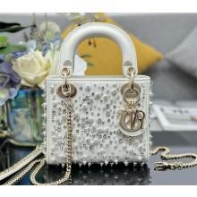 DIOR LATTE SATIN EMBOIRDERED WITH BEADS MINI LADY DIOR BAG 2024
