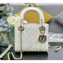 DIOR WHITE MINI LADY DIOR BAG WITH GREEN EMBOIRDERED BEADS 2025