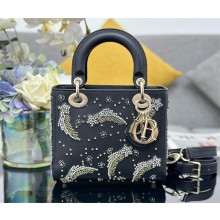 DIOR BLACK SMALL LADY DIOR BAG WITH SHOOTING STAR 2024