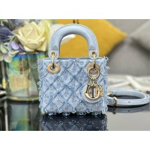 DIOR Micro Bag IN Celestial Blue Satin Embroidered with Beads 2024