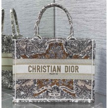 Dior Medium Book Tote bag in Latte Embroidery with Gold-Tone Dior Around the World Motif 2025