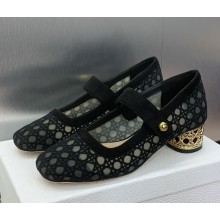 Dior Icon Pump Transparent Mesh Embroidered with Black Cannage Motif and Suede Goatskin heel 3.5cm 1111-2024