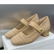 Dior Icon Pump Transparent Mesh Embroidered with beige Cannage Motif and Suede Goatskin heel 3.5cm 1111-2024