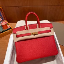 Hermes Birkin 25cm Bag rouge de coeur in Original Togo Leather