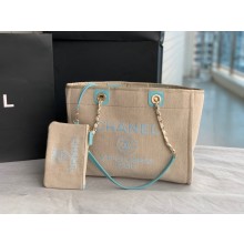 chanel SMALL cabas tote bag A66940 gray with blue handle 2022