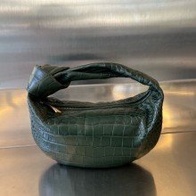 Bottega Veneta crocodile pattern leather mini jodie top handle bag dark green 2024