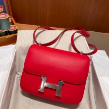 Hermes Constance 18 in original swift Leather rouge de coeur with silver Hardware handmade