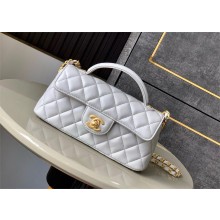 Chanel Mini Flap Bag with Top Handle in Lambskin AS5354 pearl gray 2025