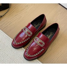 Chanel loafers Crumpled Shiny Lambskin with chain Burgundy 2025