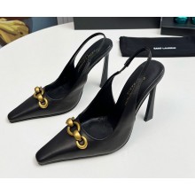 Saint Laurent Heel 11cm Severine slingback Pumps leather black 2024