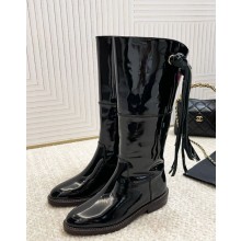 Chanel flat patent calfskin with tassels middle boots black 2024